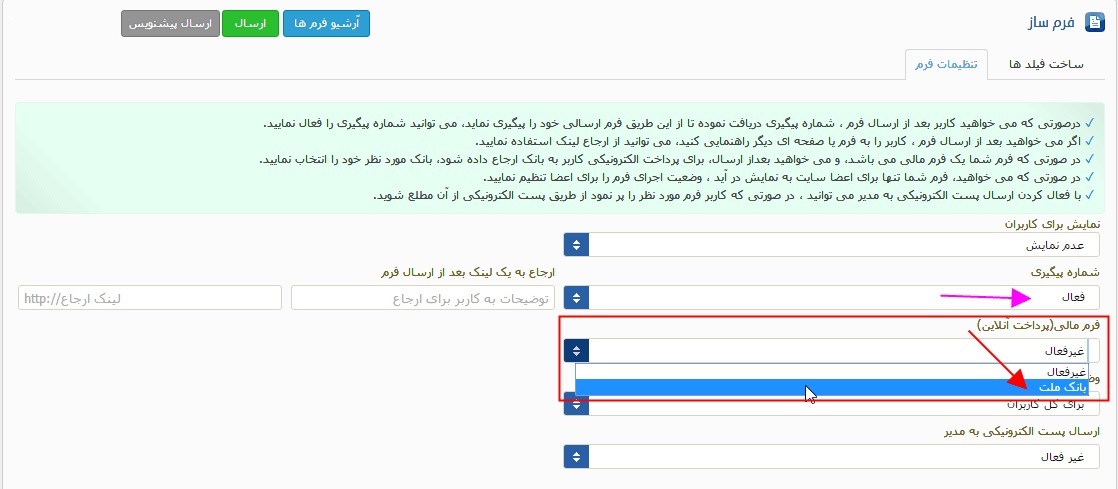 ایجاد فرم مالی در سایت 